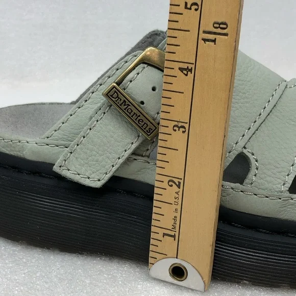 Dr. Martens Sandals Maxxy Buttery Soft Leather Sage Green Slides - Picture 12 of 15